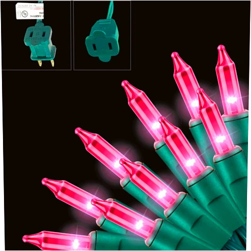 XMASHOME 19.6ft Green Wire Pink String Lights, 100 Count Incandescent Christmas Lights, (Pink, 100 Lights)