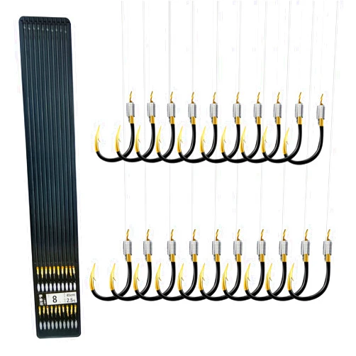 LNOJENR Small Fishing Hooks with Line, Strong Sharp Double Hook Rigs with Barbs, Pre Tied Fishhooks Already Tie‑in Fishing Wire/Leader, Fish Hook for Freshwater/Seawater (20 PCS)