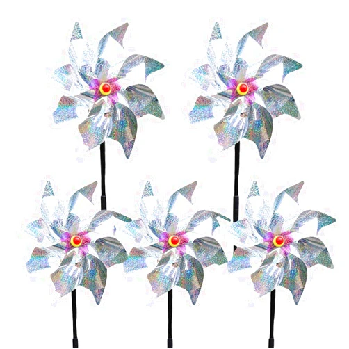 LeoJiang Reflective Pinwheels Foil Windmill Bird Scarer Windmill Bird Deterrent Pinwheel Effective Colour Spinner Animal Pigeon Deterrent for Gardens Plant Protect 5Pcs Silver