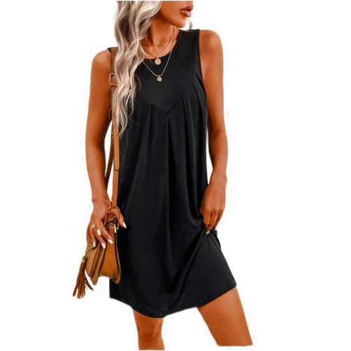 IGSY Dresses for Women Women's Dress Solid Keyhole Back Plicated Detail Tank Dress Dresses