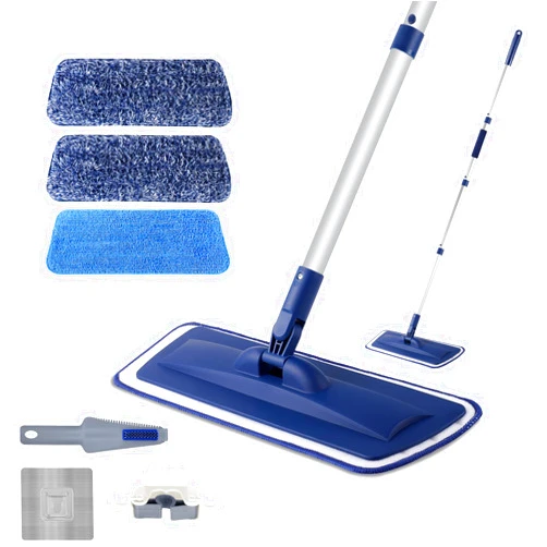 Wlich Microfiber Mop for Cleaning Floors, Extendable 16-58 Inch Flat Mop with 2 Reusable Washable Pads for Laminate Hardwood Wooden Wall Hard Floor Vinyl Tile, Wet Dry and Dust Mops for Bathroom Kitchen