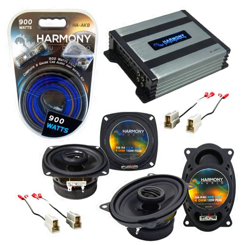 Harmony Audio HA-A400.4 Amp Bundle HA-R4, HA-R46 Speakers Compatible with GEO Metro 1992-1994 Factory Speaker Replacement