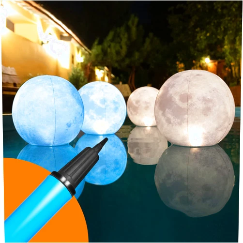 TIALLY 4 Pack Full Moon Solar Floating Pool Lights with Hand Pump for Inflatables - Waterproof 14