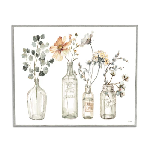 Stupell Industries Antique Floral Bouquets Flowers Glass Jar Painting Grey Framed 11 x 14