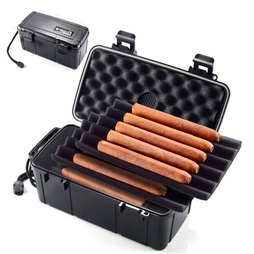 Eligara Travel Cigar Humidor Case with Humidifier Disc - Waterproof, Airtight, Durable and Crushproof - Holds up to 10 Cigars, Portable Cigar Box Gift for Men (L - 9.37 x 5 x 3.78 inch)