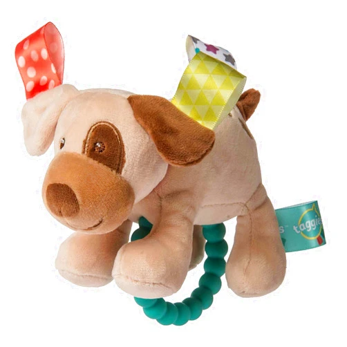 Mary Meyer Taggies Soft Baby Rattle with Teether Ring, 6-Inches, Buddy Dog