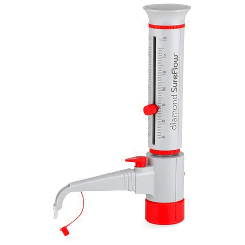 Globe Scientific GBTD-R-30 Bottle Top Dispenser with Recirculation, 2.5mL to 30.0mL, 0.5mL Increment