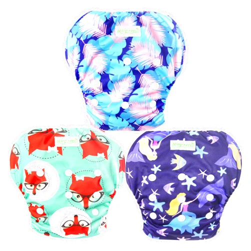 wegreeco Baby & Toddler Snap One Size Adjustable Reusable Baby Swim Diaper (Mermaid,Fox,Feather,Large,3 Pack)