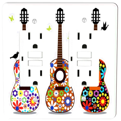 Sam Sandor Guitar with Flowers -Light Switch Plate Cover - Double GFI Double Rocker - Two Gang Switch Plate Cover Switch Plate Cover