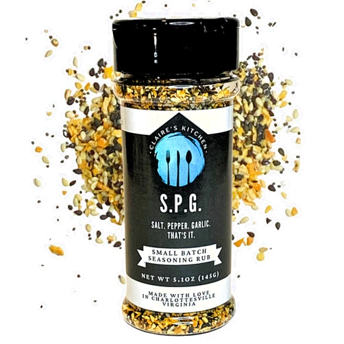 Claire's Kitchen SPG (Salt Pepper Garlic) Seasoning Rub/Savory & Spicy All Purpose Natural Blend/Poultry, Steak, Burgers, Pork, Fish, & Vegetable Spices / 5.1oz Net Wt Shaker Bottle
