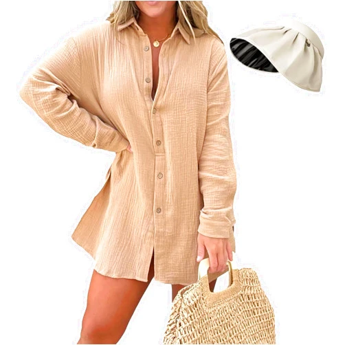 KCRPM Barcelona Breeze Romper Dress Set, Pink laura Romper Dress, 2 Piece Women's Linen Beach Long Sleeve Shirt Sexy Suit