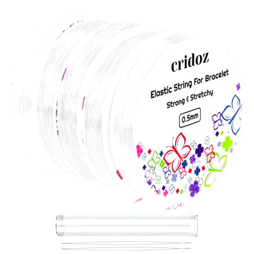 Cridoz Stretchy String for Bracelets, Cridoz 5 Rolls Clear Elastic String Stretch Cord Jewelry Bead Bracelet String with 2 Pcs Beading Needles for Seed Beads, Pony Beads