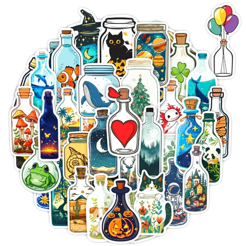 ViKiVi 100 Pcs World in a Bottle Stickers Aesthetic, Waterproof Cute Stickers for Water Bottle Laptop Scrapbook