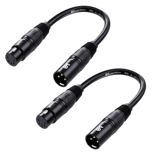 Cable Matters 2-Pack 3 Pin to 5 Pin DMX Lighting Cable - 6 Inches, 3Pin Male to 5Pin Female XLR/DMX Adapter Cable, Black