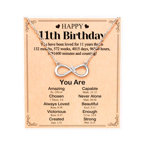 UNGENT THEM Happy 10th 11th 12th 13th 14th 16th 18th 21st Birthday Gifts, Love is Forever Infinity Cross Necklace Religious Presents for Women Her