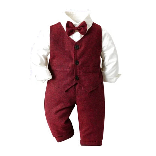 Volunboy Baby Boy Suit Toddler Formal Outfit Kids 3 Piece Vest Gentleman Clothes Long Sleeve Shirt and Pants Set
