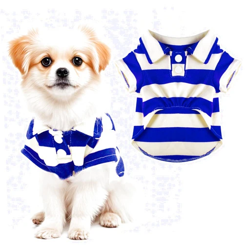 Pistha Dog Shirt Polo Shirt Striped Collar Puppy Clothes Summer Button Up Pet Clothes for Small Medium Dogs Cats for Boy Girl Pets (Royal Blue, Medium)