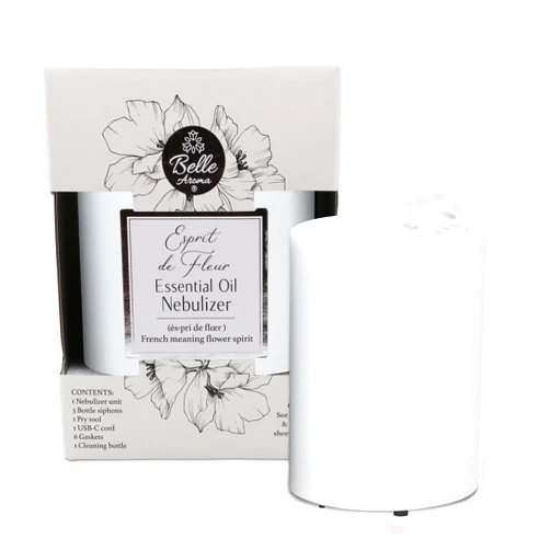 Belle Aroma Esprit de Fleur Essential Oil Diffuser | Premium Waterless & Heatless Oil Nebulizer for Home, and Professional Use | Large Room Aromatherapy Diffuser | No Water Needed (Light Stone Finish)