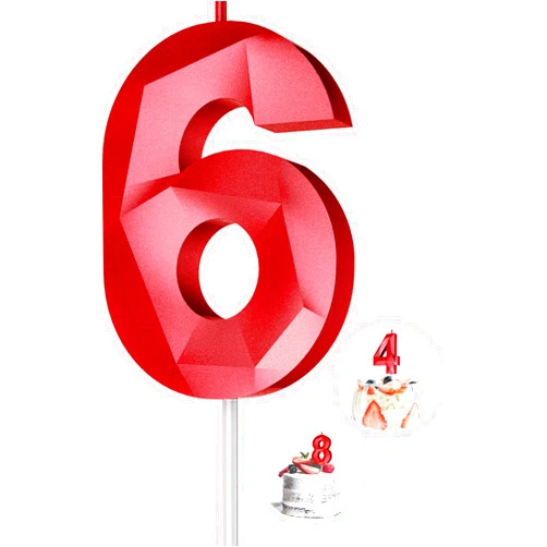 KENJOVIVO Number Birthday Candles(6 Candle Red) 3D Diamond Shape Number Happy Birthday Cake Candles for Birthday Party Wedding Decoration Reunions Theme Party