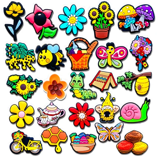 Joivoritow Spring Shoe Decoration Charms for Clog Sandals, Gardening Flower Butterfly Bug Animal Nature Shoe Accessories Charms for Gifts