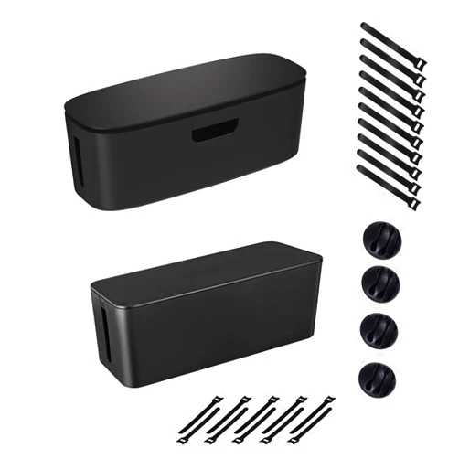 Chouky 2 Packs Large Cable Management Box - Large Cord Organizer Box to Hide Power Strip & Under Desk, TV Computer Wires Cable Organizer Box with Baby Proofs, Desk Cord Organizer for Home/Office - Black