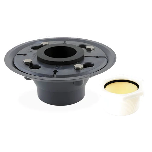 Aqva PVC Shower Drain Base Kit. Includes 2 Inch PVC Shower Flanged Drain Base, Threaded Adjustable Adaptor and Rubber Coupler Gasket Seal for Linear Shower Drain Installation
