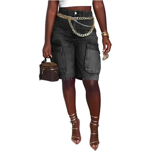 KWSTAIN Denim Shorts Women High Waisted Summer Bermuda Stretchy Cargo Jean Casual Baggy Raw Hem Jorts with Pockets for Women