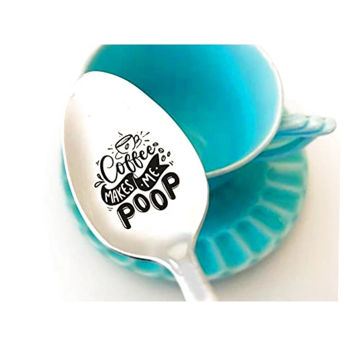 HappyBeeCo Funny Coffee Makes Me Poop Spoon Engraved Stainless Steel,Coffee Lovers Gifts for Teen Kids Men Women, Best Coffee Gifts for Birthday Thanksgiving Anniversary