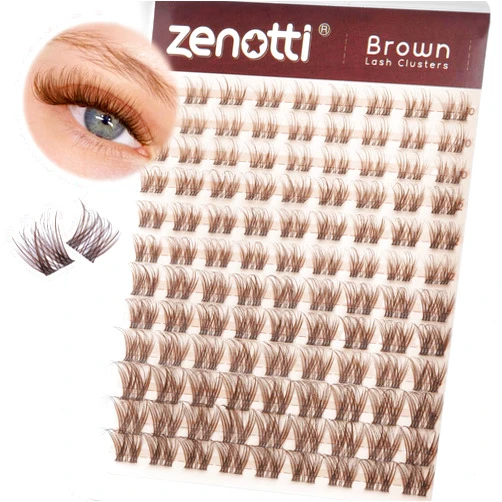 Zenotti Brown Lashes Clusters Natural Eyelash Clusters Invisible Band Lashes Dark Brown Lash Extensions Fluffy CC Curl Individual Lashes Cluster Wispy Cluster Lashes 10-16MM DIY Eyelash Extension at Home