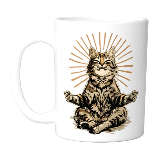 Spiritual Buddha Mediation Cat Zen Buddha Buddhist Yoga Spiritual Hindu Meditation Ceramic Mug, White