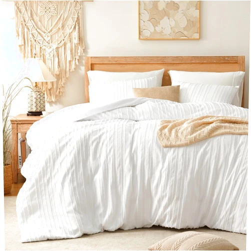 BESTSWEETIE White Duvet Cover King Size – Striped Tufted King Duvet Cover Set with Zipper Closure, 3pcs Soft Microfiber Boho Duvet Cover Set for All Seasons (King, 104”x90”)