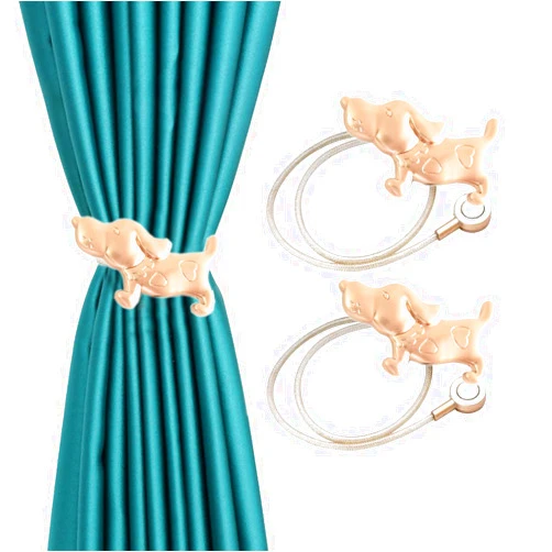 YING CHIC HCY 1Pair Lovely Dog Magnetic Curtain Tiebacks Curtain Buckle Decor Drapes Holder (Gold)