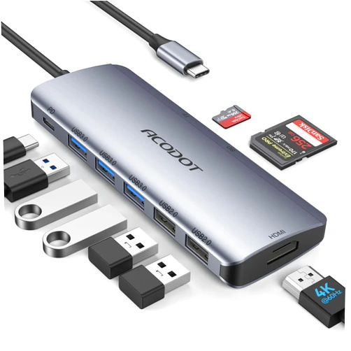 Acodot USB C Hub, Acodot 9 in 1 USB C to 4K@60HZ HDMI Multiport Adapter, 3 USB 3.0 Ports, SD/TF Card Reader, 100W PD, Desigend for MacBook Pro Air HP XPS and Other Type C Devices