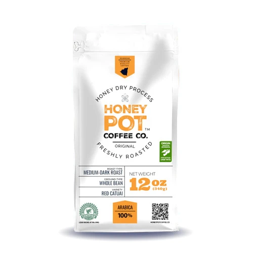 HoneyPot Coffee Co. HoneyPot Premium Specialty Honey Dry Processed Coffee Beans - 12oz Whole Bean Roast from Nicaragua | 100% Arabica, High Altitude, Dark/Medium Roast | Rich Flavor (12oz, Medium-Dark)