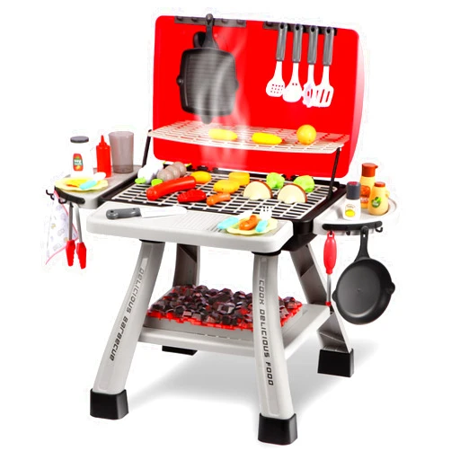 BHYDRY Play Kitchen - Kids Kitchen Playset with Play Food, Kitchen Toys Grill with Simulated Smoke Sound & Light, 41Pcs Pretend Play Toys Kitchen Set Outdoor Toys for Toddler 3-5