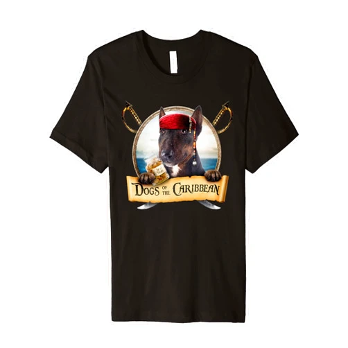 Funny Pirate Dog costume for Halloween & Christmas Dogs of the Caribbean - Cute Tromed Bull Terrier Premium T-Shirt