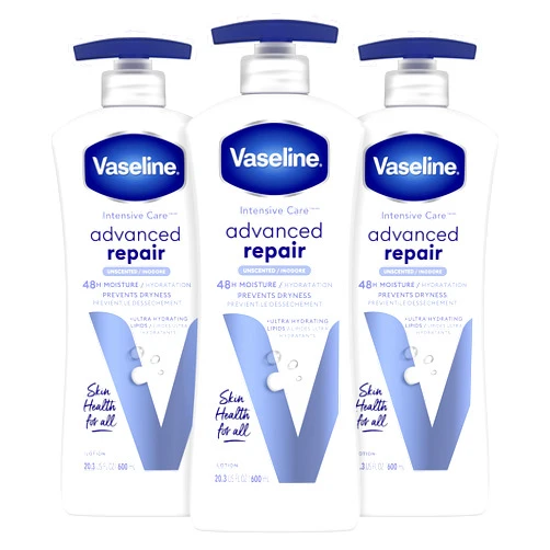 Vaseline Intensive Care Unscented Advanced Repair Body Lotion - Ultra-Hydrating with Lipids for Extremely Dry Skin, 20.3 oz, Pack of 3