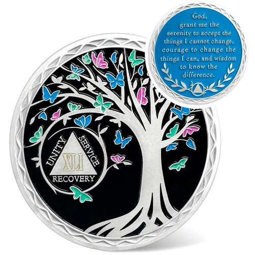 IELCJJ 41 Year Sobriety Coin - Recovery Butterfly Tree of Life AA Coins - 41 Year AA Chips and Medallions - 1-65 Prime Sobriety Chip Alcoholics Anonymous Gifts for Men Women