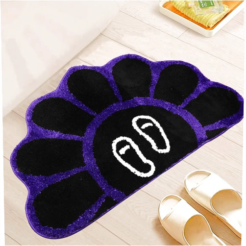 JGSF Funny Semicircular Flower Carpet Fun Footprint Rugs Non-Slip 3D Flower Rug Decor for Bedroom Bathroom Kitchen Living Room (Black, 2ft x 3.3ft)