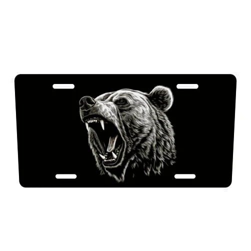 Muishi Black Bear Mouth Decorative Car Front License Plate, Vanity Tag, Metal Car Plate, Aluminum Novelty License Plate for Men/Women/Boy/Girls Car 6 X 12 Inch (4 Holes)