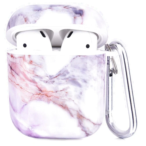 CAGOS for Airpod Case, Cute Marble Protective Hard Cover with Keychain Compatible with Apple Airpods 2nd/1st Generation Case for Women Men, Light Purpl