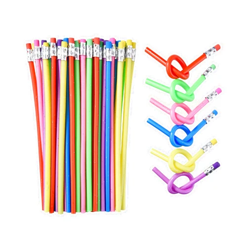 QDXATIVP 48PCS Bendy Fun Pencils for Kids,Magic Bendable Flexible Colorful Pink Gold Soft Rubber Pencils with Erasers for Classroom Gifts,Goodie Bag Fillers,Back to School Supplies (pink gold)