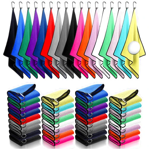 Batiyeer Golf Towels Bulk for Golf Bags 16'' x 16'' Microfiber Waffle Pattern Golf Towel Tri-fold Fabric Golf Towel with Clip for Mini Golf Tournament, Golf Club, Yoga, Fitness