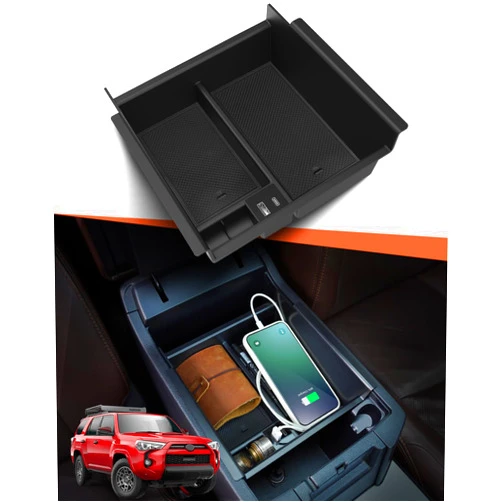 DrCarNow Upgrade for Toyota 4Runner Center Console Organizer Tray with USB Port 2010-2023 2024, Secondary Insert Storage Armrest Box ABS Black Materials for 4Runner 2010-2024 5th Gen Car Accessories