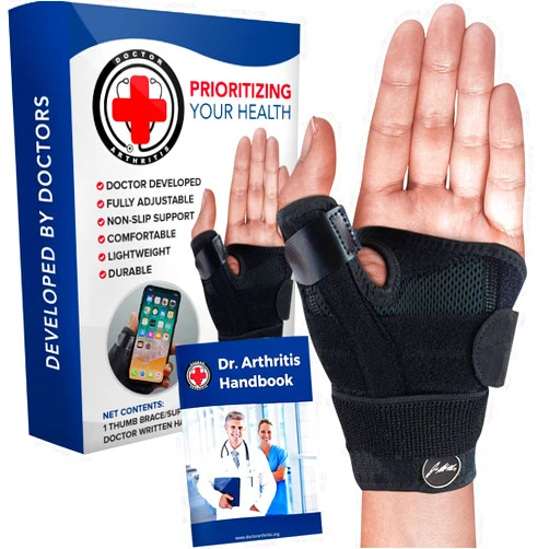Dr. Arthritis Doctor Developed Thumb Brace for Arthritis/Thumb Splint/Thumb Support for Men & Women - Trigger Thumb Spica Splint - Thumb Splint for Right Hand/Left- FDA Medical Device & Handbook (Black, Single)