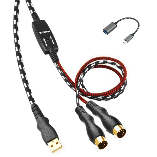 NUOSIYA MIDI Cable, MIDI to USB Interface Cable 4.5FT,MIDI Interface in-Out to USB Cord Adapter with Indicator for Piano Keyboard to PC Mac Laptop,Arranger Keyboard Tool