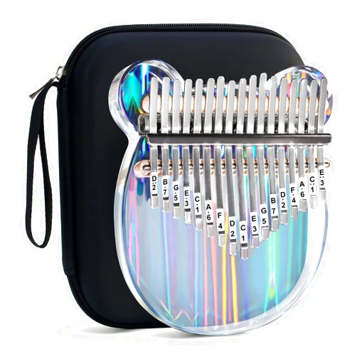 Beveetio Clear Kalimba Thumb Piano With Eva Protective Case, Transparent Crystal Kalimba 17 Key, Musical Instrument Gifts For Kids, Bear Shape Finger Piano, Acrylic Mbira