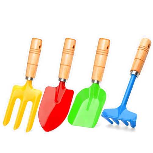 Anzmtosn Kids Metal Garden Tool Set Sand Toy, Rake, Spade, Hoe and Leaf Rake, Beach Shovels Scoop Toy, Essential Toddler Sandbox Kit Beach Gear Accessories Outdoor Gardening, 4 Pack