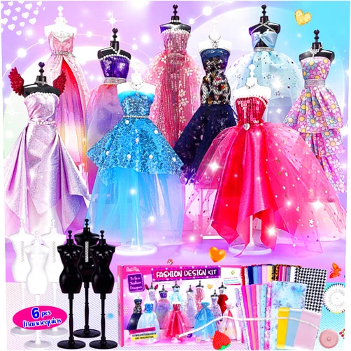 ONE TO FOUR 800+Pcs - Fashion Designer Kit for Girls with 6 Mannequins - Arts and Crafts Kit- Sewing Kit for Kid Ages 8-12 -Girls Gift Age 6 7 8 9 10 11 12