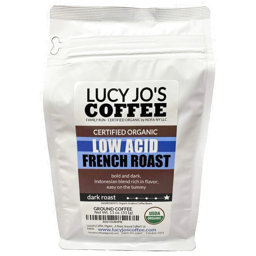 Lucy Jo's Coffee, Organic Low Acid French Roast, Ground Coffee 11 oz